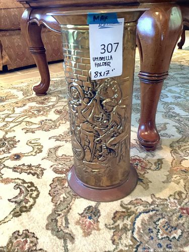 Antique Brass & Mixed Metal Embossed Hammered Umbrella Stand (1 of 6)