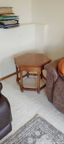 Hexagonal Wood Veneer End/Side Table, Medium Brown (1 of 3)