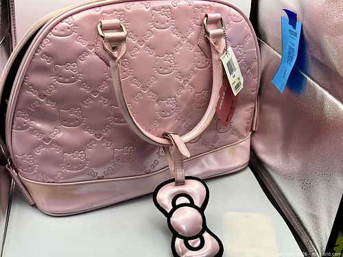 Hello Kitty Sanrio Pink Embossed Handbag Purse with Bow Charm & Original Tag (1 of 18)