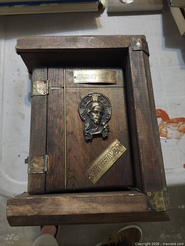 Vintage Dark Stained Wood Christian New Testament with Brass Accents (1 of 6)