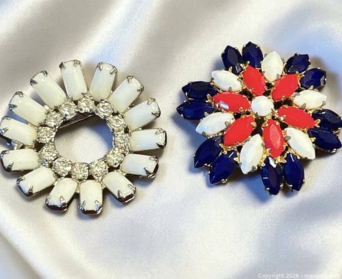 Vintage Milk Glass & Rhinestone Brooches  (1 of 4)