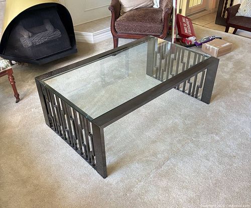 Contemporary Brutalist Style Metal and Glass Coffee Table (1 of 5)