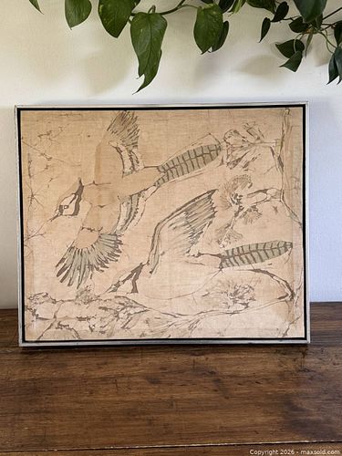 LargeVintage Fabric Baltic Print of Flying Blue Jays in Simplistic Frame (1 of 11)