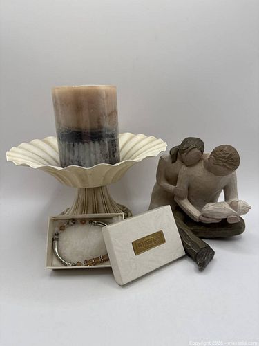 Home Décor Lot – Willow Tree Figurine, Wolin Candle Holder (with candle), and bracelet  (1 of 6)