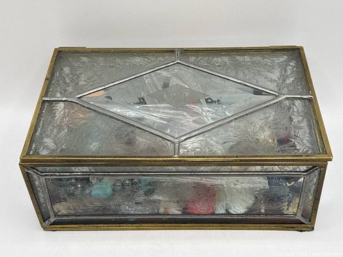 Vintage Brass & Beveled Glass Jewelry Trinket Box with Hinged Lid (1 of 6)
