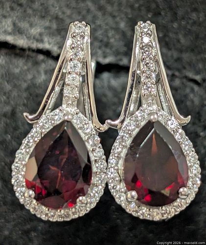 Silver(4.31g)Garnet&CZ Earring  (1 of 3)