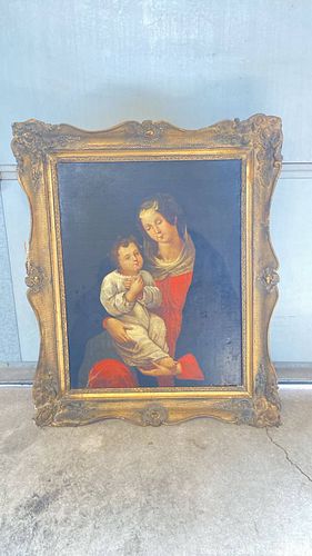 Antique Madonna & Child Oil Painting in Gilded Ornate Frame (1 of 13)