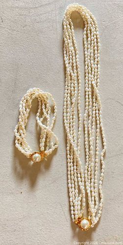 Freshwater Pearl Multi-Strand Opera Necklace & Bracelet Set (1 of 14)