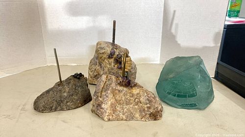 Mixed Decorative Stone, Geode, Glass & Metal Stand Lot of 4 (1 of 16)