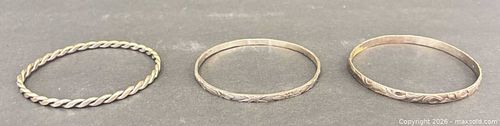 Set of Three Silver-Tone Twisted Rope & Engraved Bangles (1 of 14)