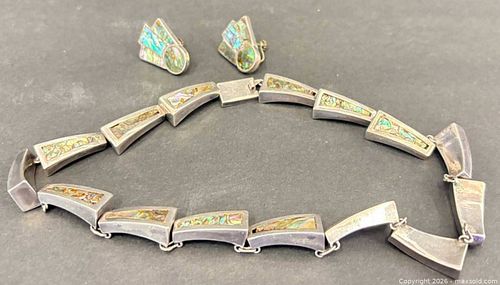 Sterling Silver Abalone (Paua) Necklace & Screw-Back Earrings Set (1 of 12)