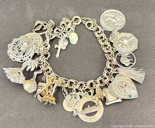 Sterling Silver Charm Bracelet with Travel, Religious & Novelty Charms (1 of 10)