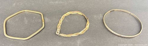 Sterling Silver & Gold-Plated Tri-Color Women's Bangle Bracelet (1 of 11)