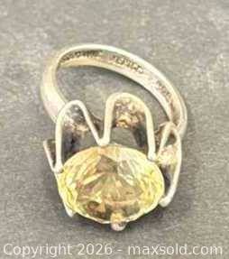 Sterling Silver Ring with Yellow Gemstone, Prong Crown Setting (1 of 18)