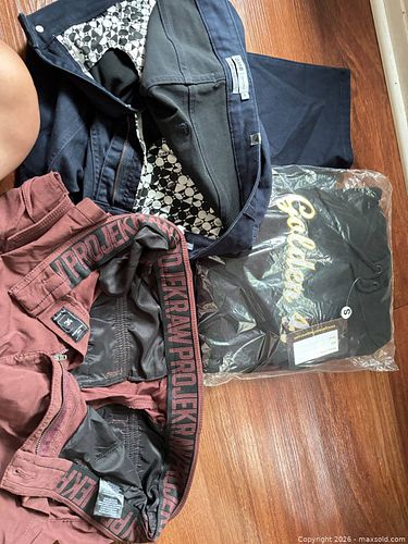 Lot: Golden47 Black Hoodie, Burgundy Cargo & Blue/Navy Pants (1 of 10)