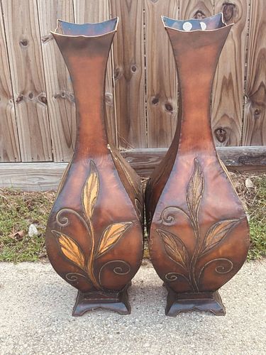 Pair of Tall Metal Floor Vases (1 of 3)