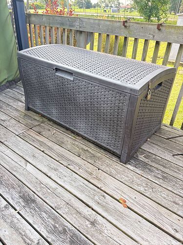 Large Dark Brown Resin Wicker-Style Deck Box (1 of 5)