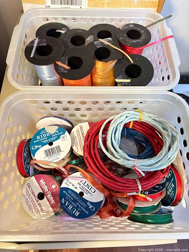 Mixed Craft Lot: Ribbon Spools, Fabric Panels, Yarn & Decorative Tin (1 of 8)