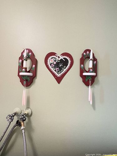 Wall Cabinet, Pair of Red Wall Sconces, Heart Plaque & Floral Chandelier (1 of 3)