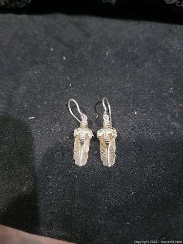 Sterling Silver Feather Dangle Boho Earrings with French Hooks (1 of 4)