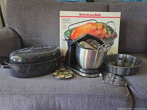 KitchenAid Mixer & Bakeware Lot - Stainless, Enamel, Brass Accents (1 of 9)