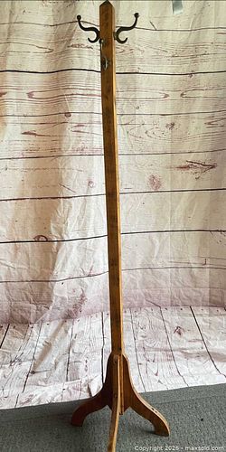 Vintage Rustic Light Brown Wood Coat Rack with 4 Metal Hooks (1 of 11)