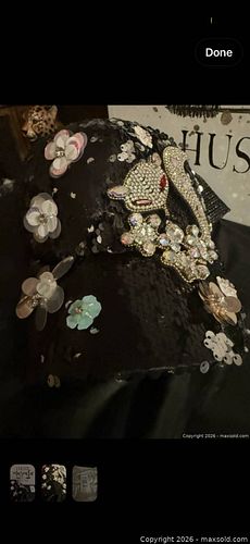 Black Multicolor Sequin Baseball Cap with 3D Flower Appliques (1 of 3)