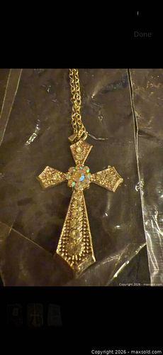 Gold Tone Rhinestone Cross Pendant with Chain (1 of 3)