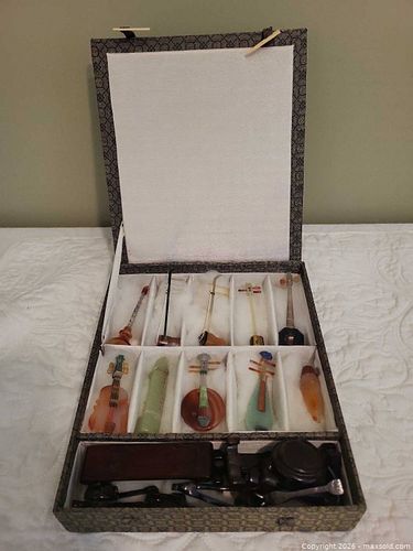 10 Miniature Stone/Jade Musical Instruments, Asian Style in box (1 of 17)
