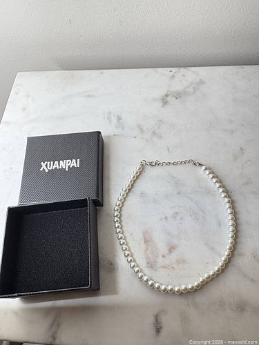 XUANPAI Faux Pearl Necklace, 16–18 in Princess, Silver Accents (1 of 3)