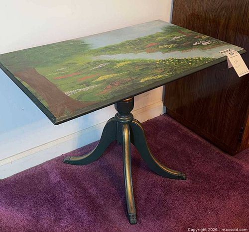 Hand-Painted Green Rectangular Wood Side Table with Gold Accents DR (1 of 5)