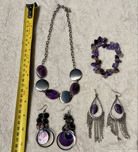 6-Piece Purple & Silver Necklace, Bracelet, Earrings Set (1 of 8)