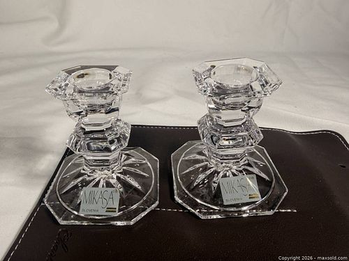 Mikasa Lead Crystal Candle Holder Pair — Faceted Geometric (1 of 3)