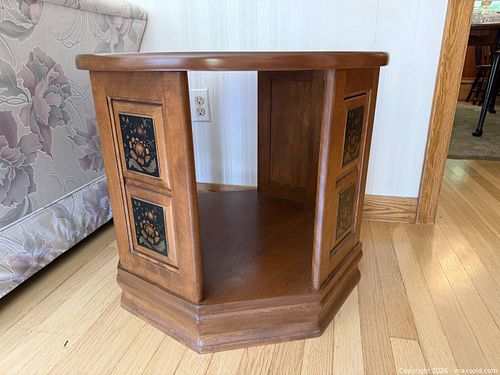 Solid Wood Cherry Stained End Table with Hand-Painted Tiles (1 of 5)