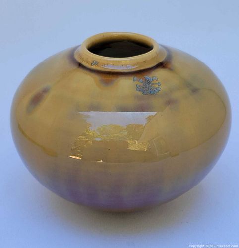 Gabriel Crystalline Pottery - Studio Ceramic Vase, Golden-Iridescent Over Purple Base (1 of 5)