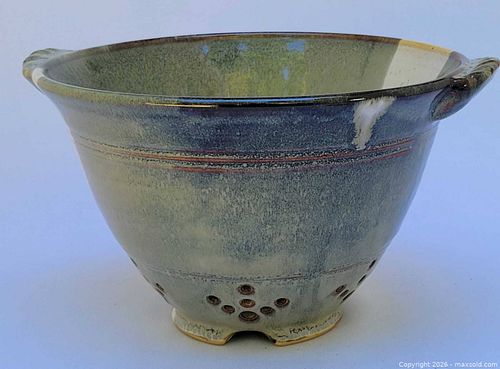 Handmade Ceramic Colander Strainer Bowl, Green Glaze (1 of 4)