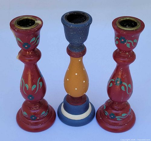 Set of 3 Hand-Painted Wooden Candlesticks by Marla Morris (1 of 3)