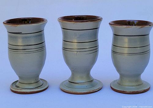 Set of 3 Handmade Sage Green Ceramic Egg Cups - Signed (1 of 4)