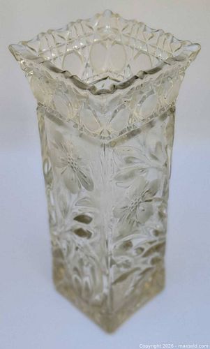 Vintage Clear Pressed Glass Square Column Vase (Medium) (1 of 5)