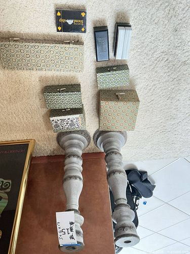 Rustic Wooden Candlesticks with Patterned Decorative Boxes (1 of 7)