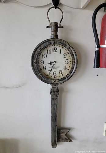 Manchester Clock Co. Metal Wall Hanging Skeleton Key Shaped Clock (1 of 3)