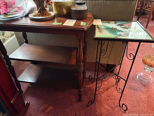 Side Table and Shelf Unit — Wood, Wrought Iron & Glass C (1 of 7)
