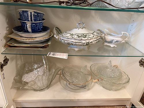 Vintage Porcelain & Pressed Glass Dinnerware Set with Tureen, Gravy Boat and More C (1 of 13)