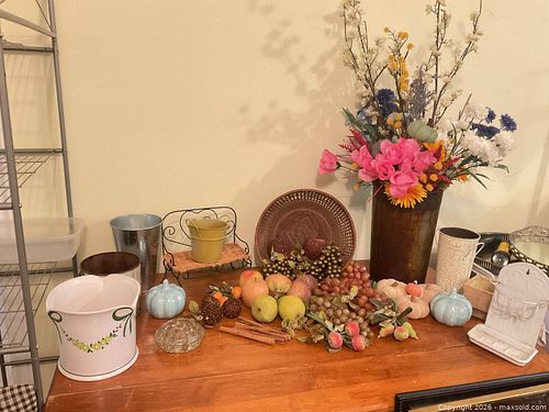 Assorted Fall Home Decor Lot with Faux Fruit, Flowers & Containers (1 of 10)