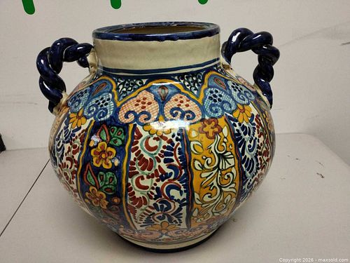 Hand-Painted Talavera Ceramic Planter with Twisted Rope Handles (1 of 6)