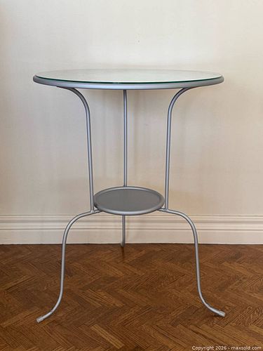 IKEA Glass Top Round Side Table with Aluminum Frame (1 of 9)