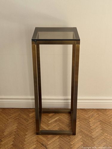 Vintage Brass + Glass Pedestal  Side Table  (1 of 7)