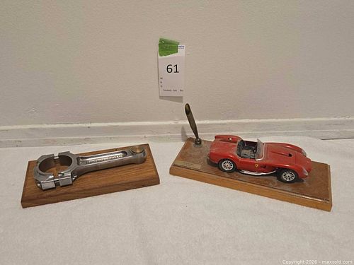Ferrari 1957 Diecast Model on Wood Base with Metal Rod & Pen (1 of 5)
