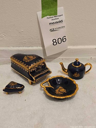 Limoges Porcelain Miniature Tea Set & Trinket Boxes, Cobalt Blue (1 of 11)