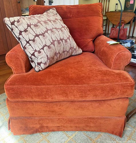 Orange Velvet Rolled-Arm Skirted Armchair, Removable Cushion C (1 of 10)